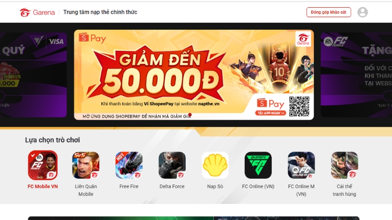 Giao diện của napthe.vn