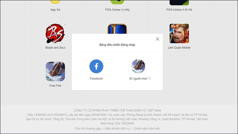 Đăng nhập vào game