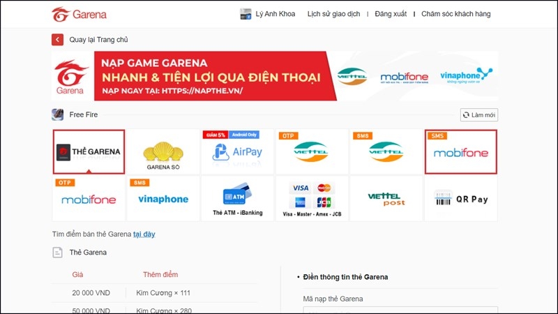 Lựa chọn phương thức thanh toán