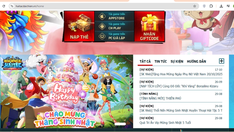 Trang chủ của game Huyền Thoại Hải Tặc
