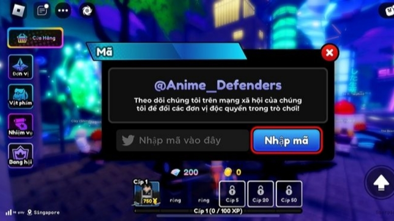 Nhập code rồi nhấn Nhập mã