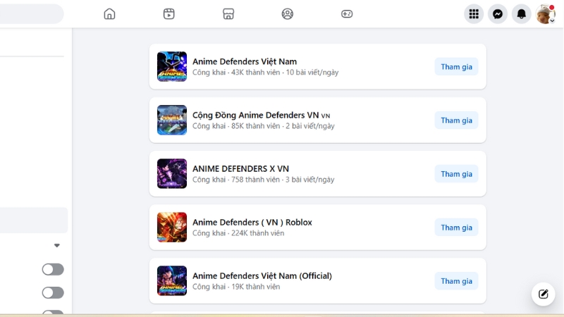 Tham gia các nhóm cộng đồng game Anime Defenders