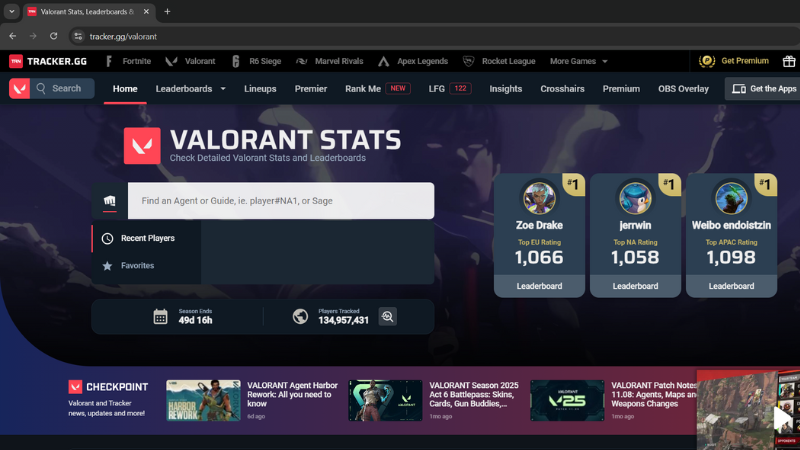 Trang chủ của Valorant Tracker Web nổi tiếng - Tracker.gg