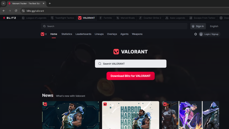 Khám phá trang chủ của Blitz.gg cung cấp Valorant Tracker cực xịn