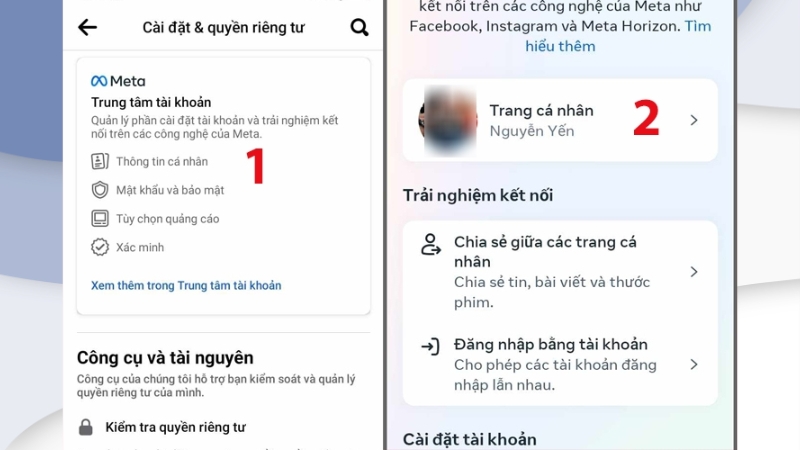 Chọn tên Facebook hiện tại trong mục Trang cá nhân