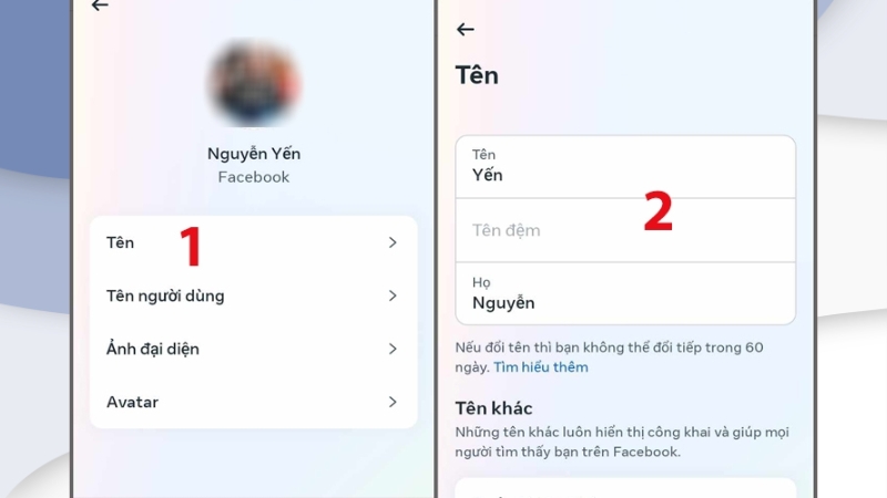 Chọn mục tên và thay đổi