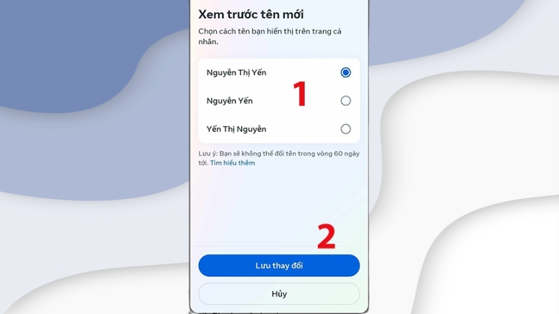 Chọn cách hiển thị tên mong muốn