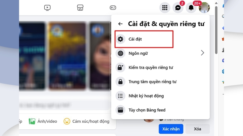 Thực hiện chọn mục Cài đặt