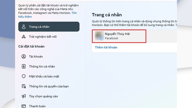 Chọn tên Facebook hiện tại