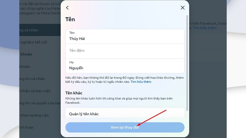 Thay đổi tên của bạn