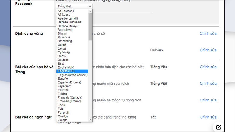Chọn ngôn ngữ muốn thay đổi