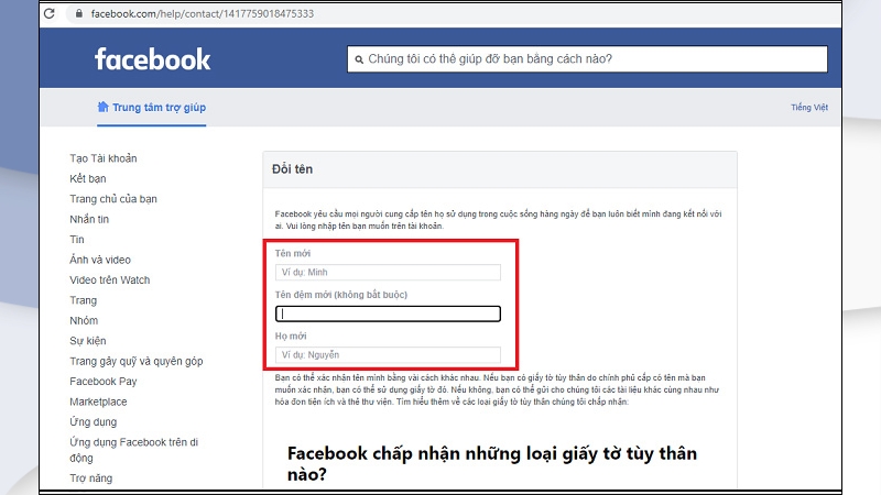 Điền đầy đủ các thông tin Facebook yêu cầu