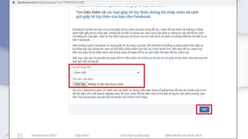 Chọn mục lý do thay đổi