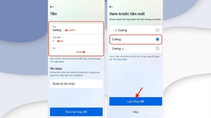 Nhập tên theo hướng dẫn rồi bấm lưu thay đổi