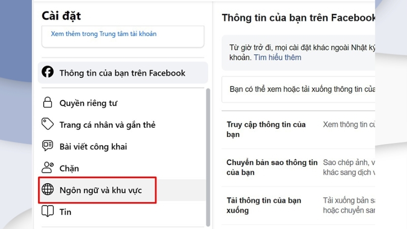Chọn ngôn ngữ và khu vực