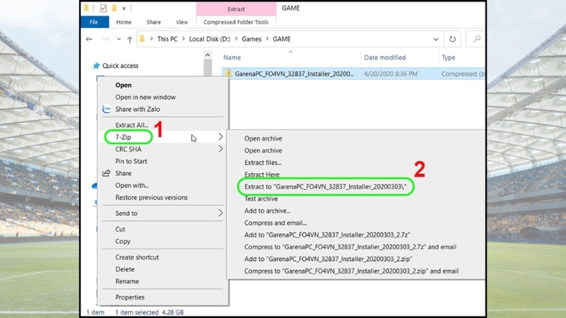 Giải nén file vừa tải