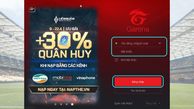 Đăng nhập vào Garena