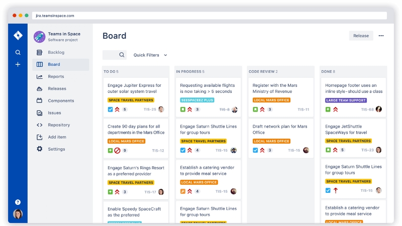 Bảng quản lý tác vụ theo mô hình Agile/Scrum trên phần mềm quản lý dự án Jira Software