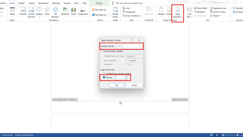 Minh họa cho cách đánh số trang trong Word lớn hơn 1