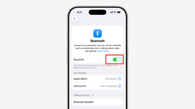 Tắt Bluetooth khi gạt nút xanh sang trái