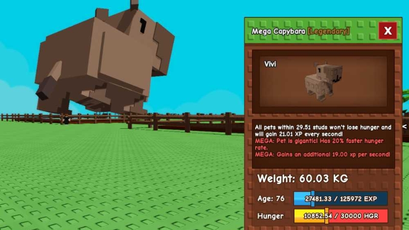 Capybara là pet Grow A Garden cực hot giúp tăng XP với hiệu ứng kép: 3.65 XP mỗi giây