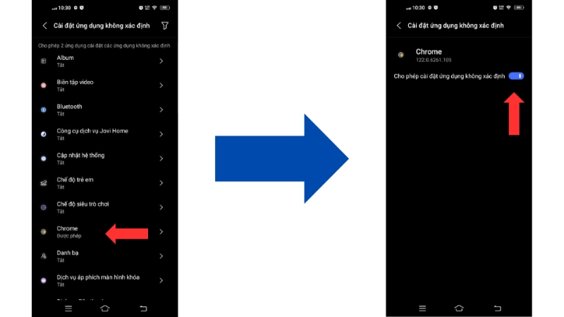 Gạt nút cho phép cài đặt từ ứng dụng