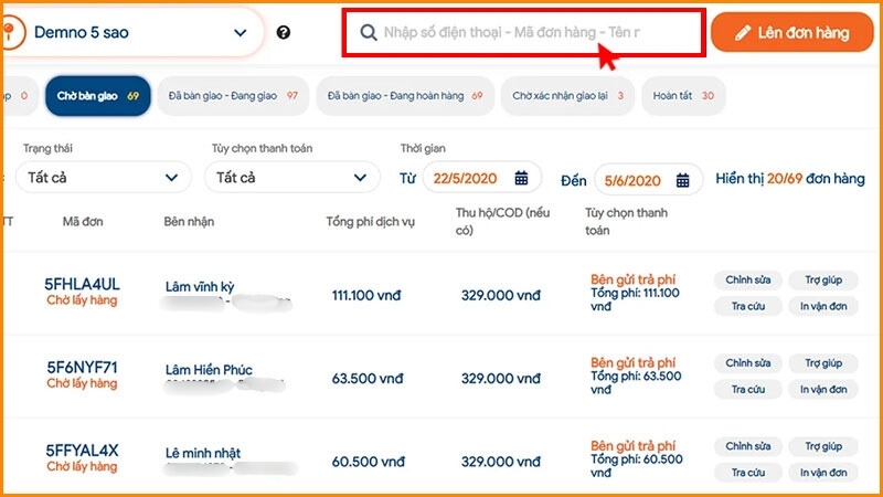 Nhập thông tin vào ô tìm kiếm