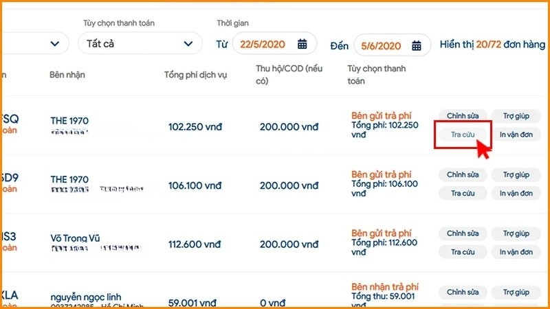 Nhấn vào mục Tra cứu