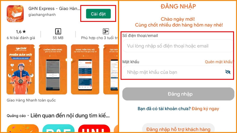 Tải ứng dụng GHN Express và đăng nhập