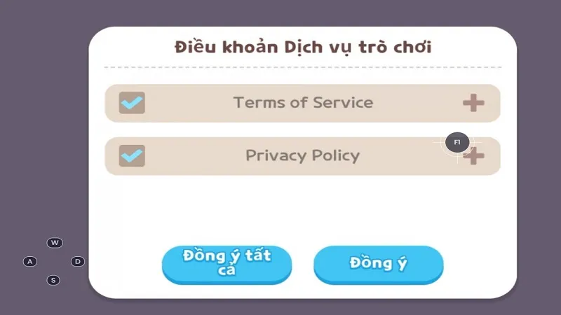 Đồng ý tất cả các điều khoản của game