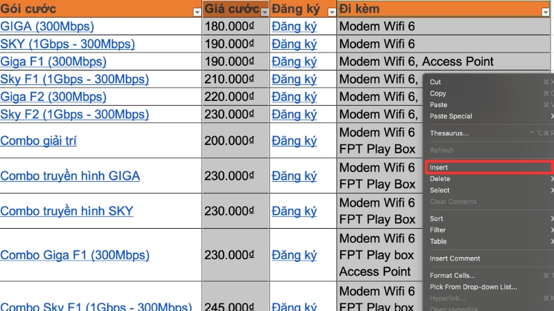 Cách thêm cột trong Excel
