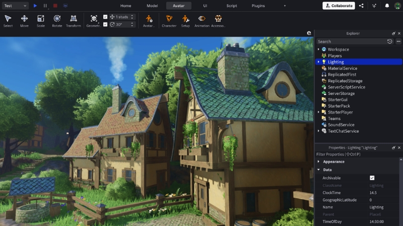 Màn hình làm việc của Roblox Studio