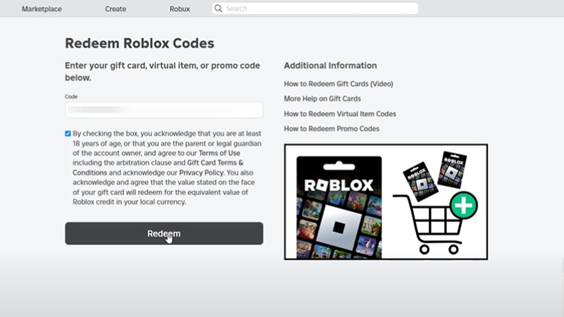 Sử dụng mã code khuyến mãi để nhập Robux