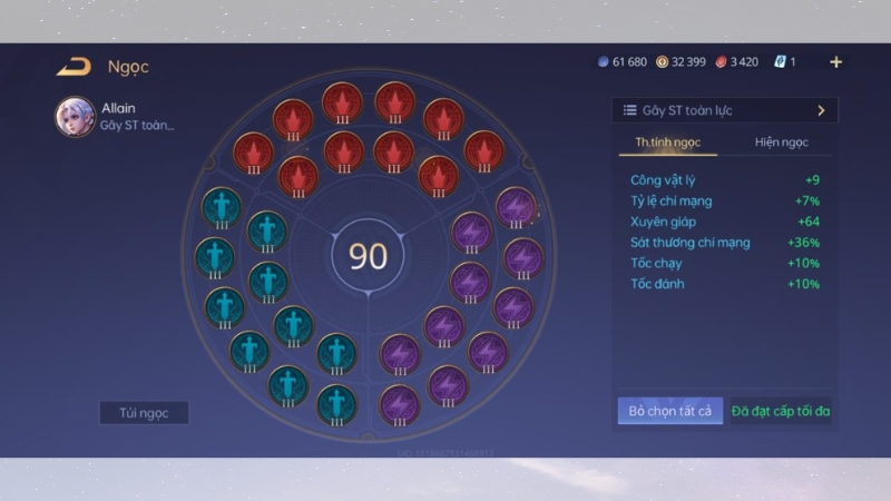 Bảng ngọc phù hợp với Allain