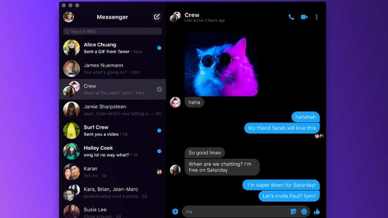 Giao diện ứng dụng Messenger trên macOS