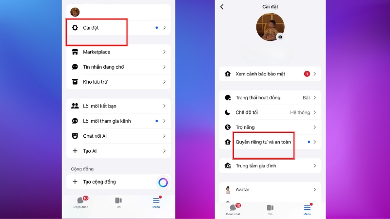 Mở Menu mở rộng rồi chọn Cài đặt