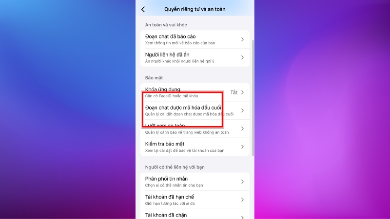 Chọn Đoạn chat được mã hóa đầu cuối