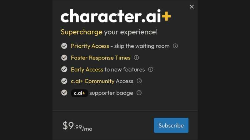 Các tính năng của character AI plus