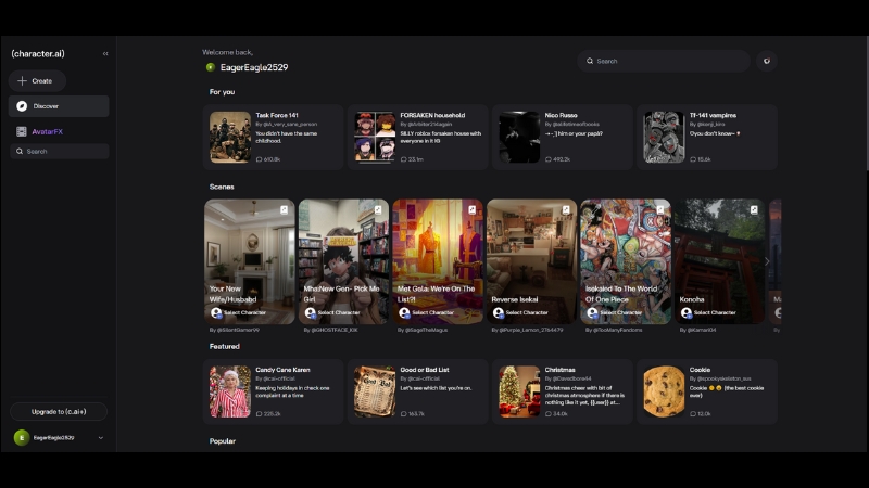 Giao diện trang web character.ai