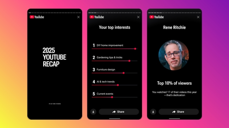 Giao diện YouTube Recap với các thẻ personality types khác nhau