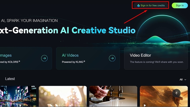 Chọn Sign in for free credits