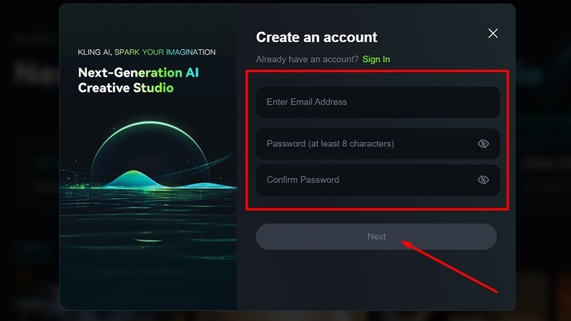 Nhập thông tin rồi bấm Next