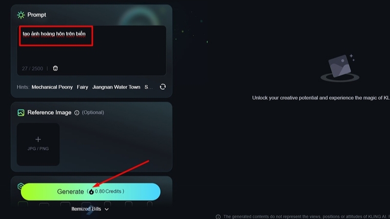 Nhập mô tả hình ảnh rồi bấm vào Generate