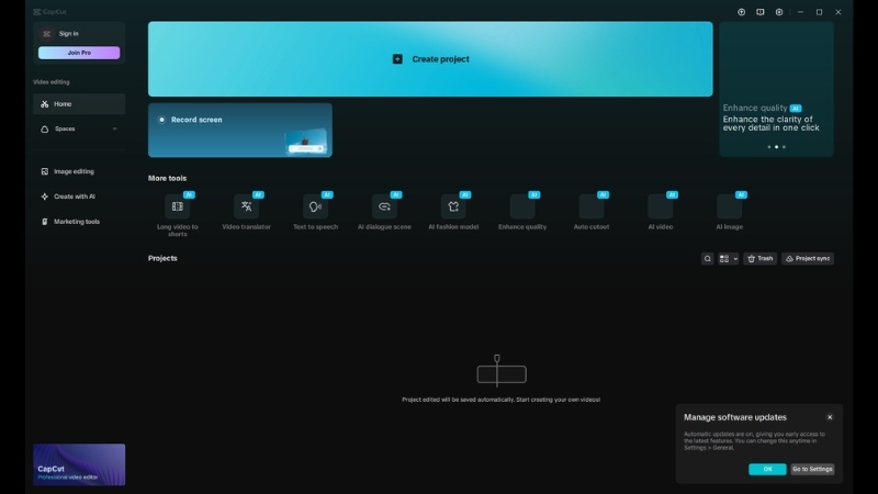 Quá trình cài đặt Capcut trên máy tính thành công