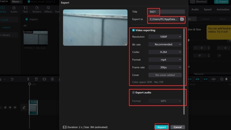 Chọn Export để xuất video