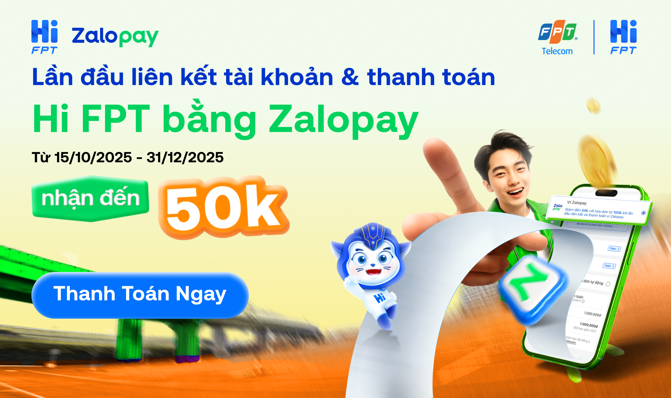 Liên kết ví Zalopay trên Hi FPT – Nhận ngay ưu đãi đến 50.000đ