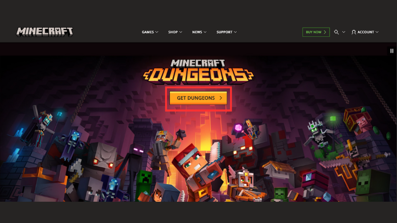 Giao diện trang tải Minecraft Dungeons