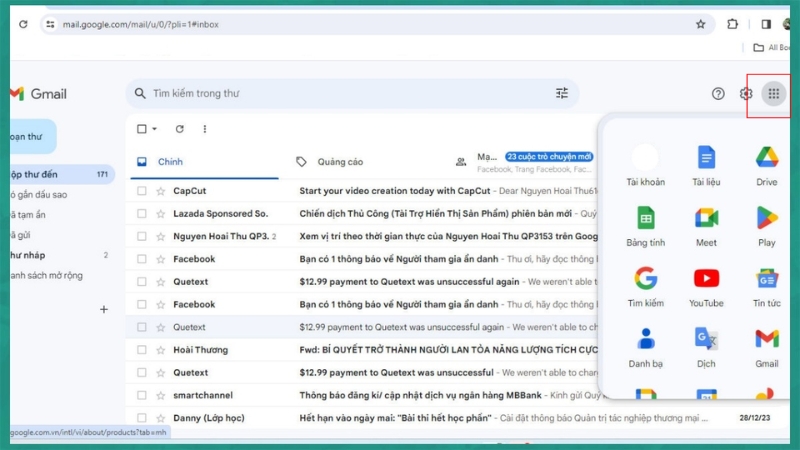 Nhấn vào biểu tượng 9 ô vuông ở góc phải
