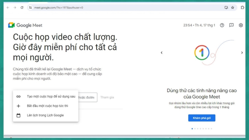 Chọn Lên lịch trong Lịch Google để tạo link Google Meet cố định