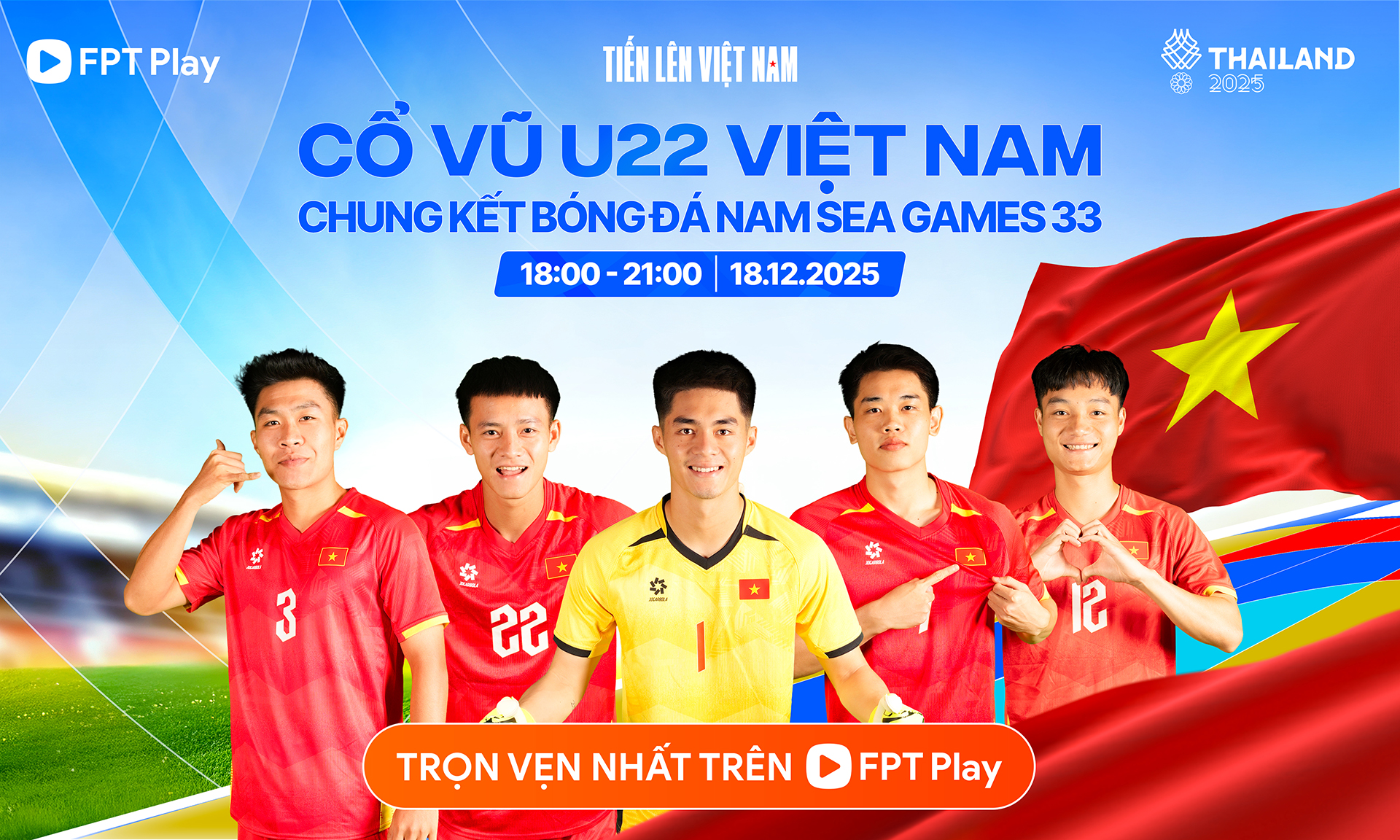Danh s&aacute;ch 16 điểm c&ocirc;ng chiếu trận chung kết b&oacute;ng đ&aacute; nam SEA Games 33